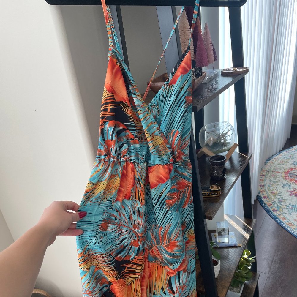 Tropical Midi Dress with double slits and open back